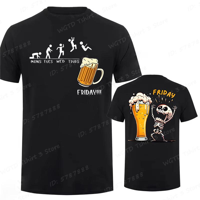 Funny Skeleton Enjoying Friday Beer Day Print TShirt Finally Friday for Drink Lover Tees Gifts Short Sleeve Tops Mens Clothing