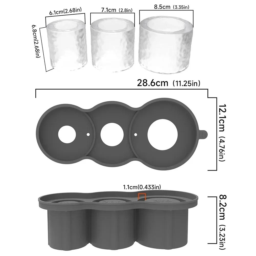 3 Hole Ice Cube Tray Ice Mold Food Grade for 20 30 40oz Stackable with Lid Easy Release Reusable Silicone Ice Tray Space Saving