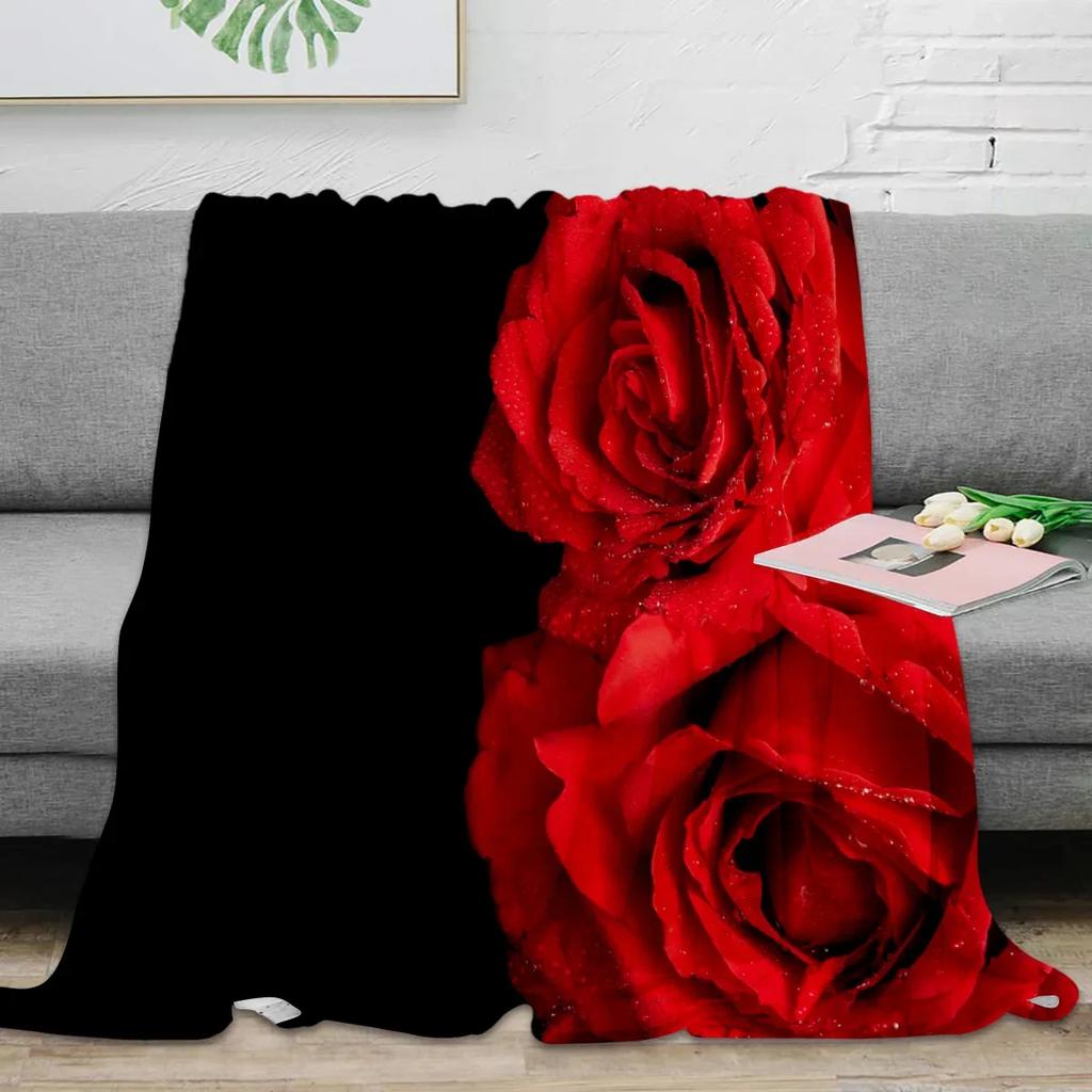 Pink Rose Bouquet White Throw Blanket Portable Warm Blanket for Beds Home Decor Sofa Blanket