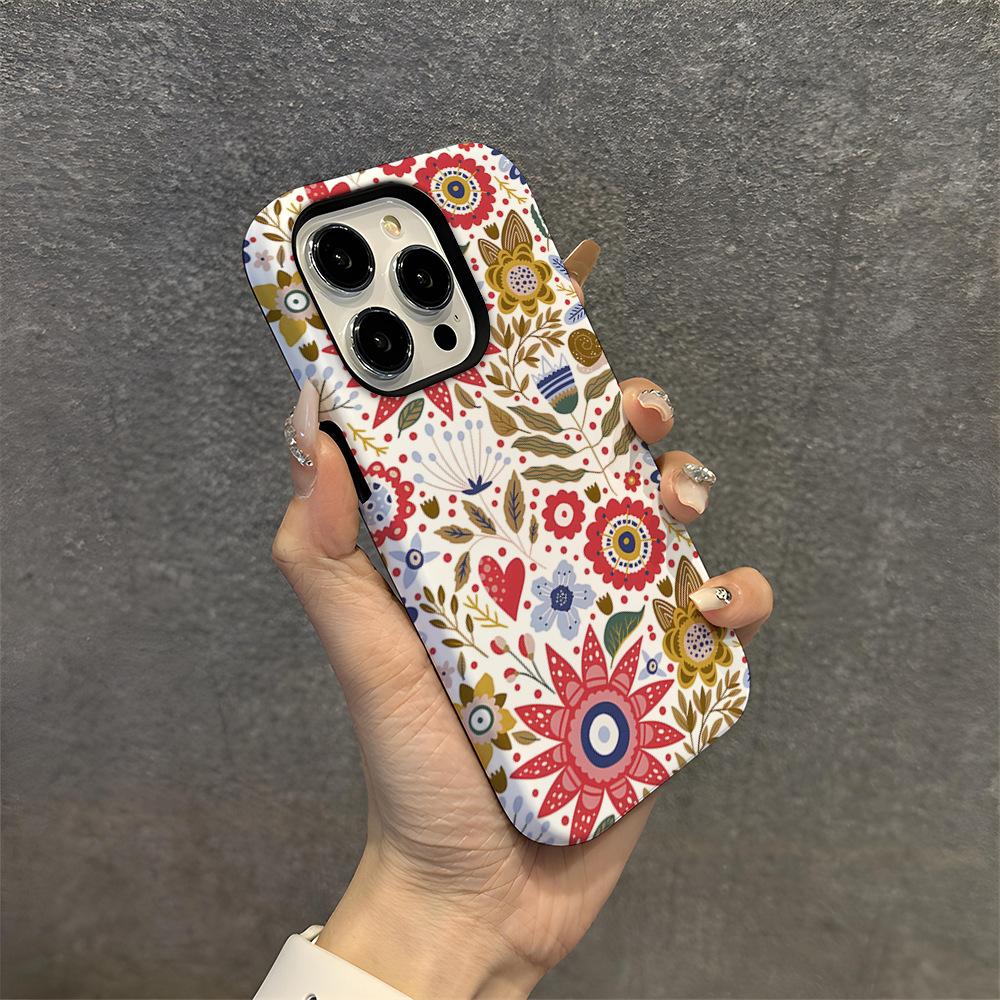 Retro Ethnic Style Flower Mobile Phone Case Apple 12 Two-in-one Film Case iPhone17 Anti-drop Magnetic Protective Case