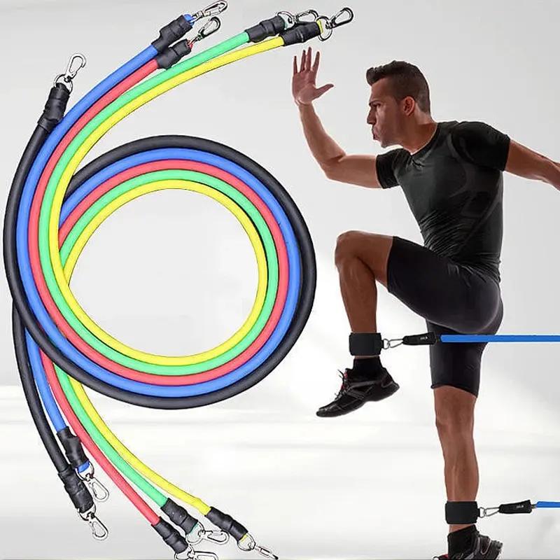 11-teiliges TPE Widerstandsband-Set Fitnessband Zugseil Elastisches Trainingsband mit Türanker Griffen Tragetasche Beine Knöchelbänder
