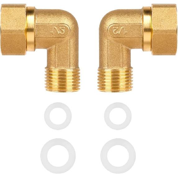 Old Clawfoot Bath Tub Mount Faucet Brass Installation Kit Elbows Adapter Connector Mount Set To Water Line, 3/4 IPS Female To 1/2 IPS Male, 2 Pack