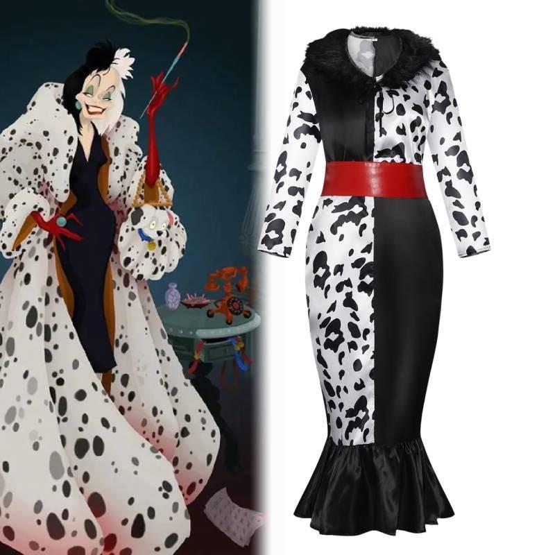 Fantasy-themed Cruella Cosplay Dress With Soft Fabric And Fur Collar