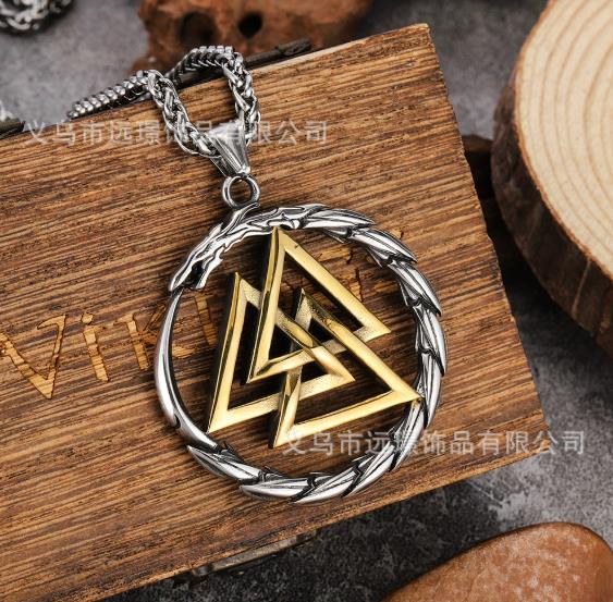 Stainless Steel Viking Ouroboros Dragon Pendant Necklace with Wooden Box Never Fade Mens Jewelry
