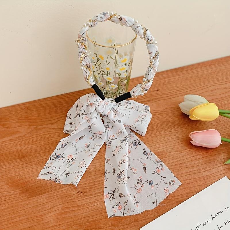 

1pc Floral Ribbon Hairband For Women French Style Summer Headband With Ties For Braided Hair, Elegant & Cute Look One-size