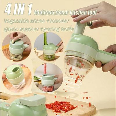 4In1 Multifunctional Electric Vegetable Cutter Slicer Garlic Mud Masher Garlic Chopper Cutting Pressing Mixer Food Slice