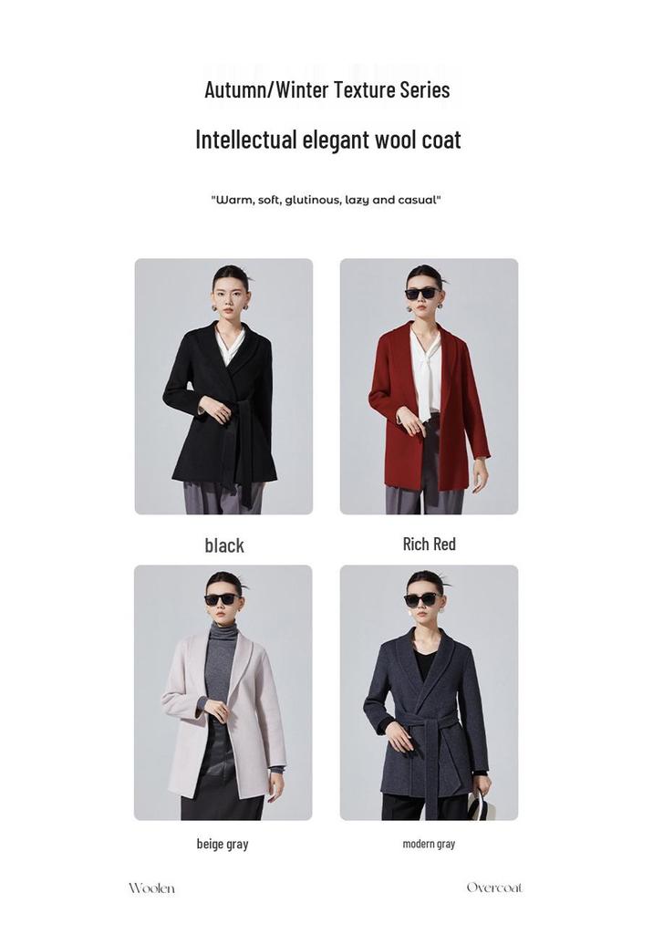 Women's Elegant Double-Sided Wool Coat with Notched Lapel, Perfect for Autumn/Winter