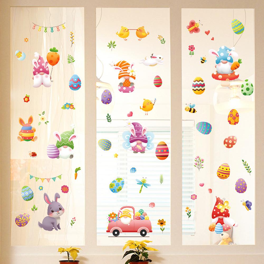 9 Pcs Electrostatic Window Stickers Colorful Cartoon Eggs Chicks Butterflies Easter Elements Glass Decals Home Decor