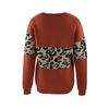 Winter V-collar Color Leopard Print Sweater Women Splicing Self-cultivation