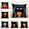 Simple Cartoon Furry Cat Pattern Cushion Cover Linen Pillowcase Soft  for Sofa Bed Home Room Decor