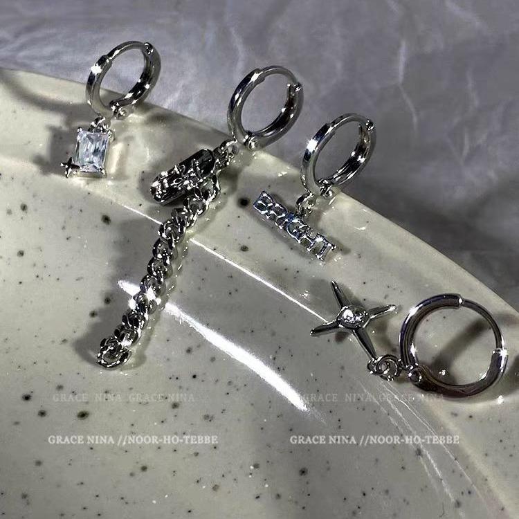 Cold Wind Chain Fringed Earrings Set Trendy Girl Niche Design Earrings Versatile Earrings