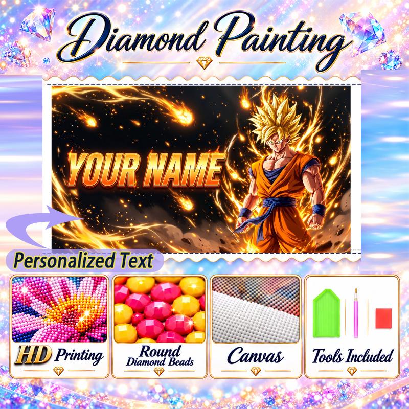 Personalized Dragon Ball Goku Diamond Art Custom Name 5D Diamond Painting Full Drill DIY Craft