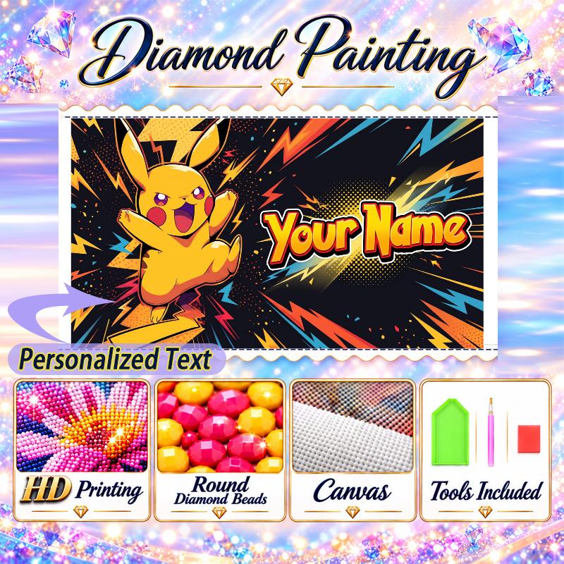Personalized Pikachu Diamond Art Custom Name 5D Diamond Painting Full Drill DIY Craft