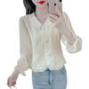 2024 Frühling Schlankmachende Patchwork Peter Pan Kragen Chiffonbluse mit langen Ärmeln