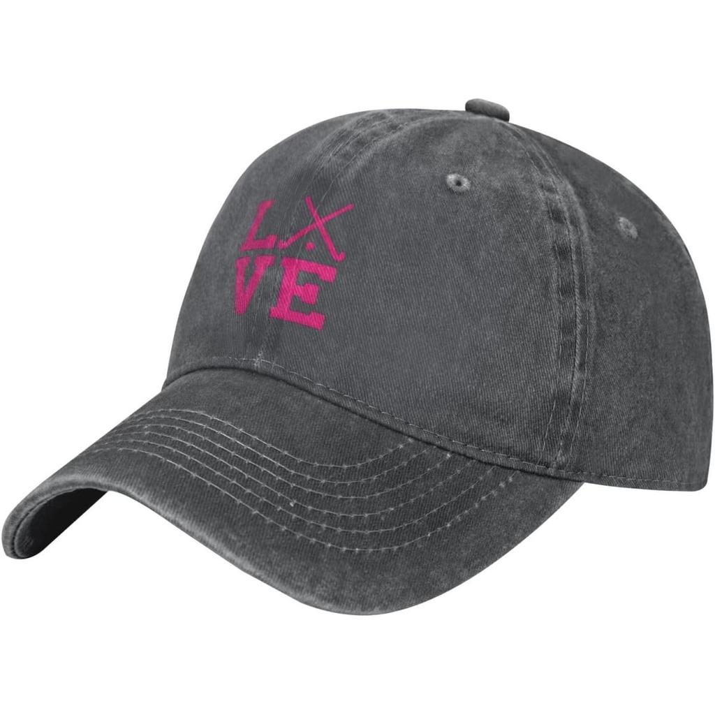 Lacrosse Love Graphic Washed Baseball Cap Breathable Cotton Curved Brim Adjustable Dad Hat Unisex