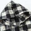 Men Fall Spring Hoodie Contrast Color Plaid Print Drawstring Hooded Long Sleeve Zipper