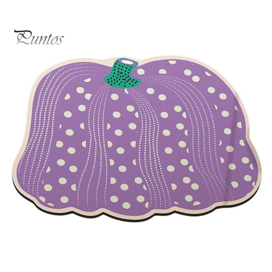 Decorative Fall Bathroom Rug Pumpkin Bath Mat, Absorbent Diatomaceous Earth Rug, Non-slip Polka Mat Dot for Front Door Kitchen Autumn Decor