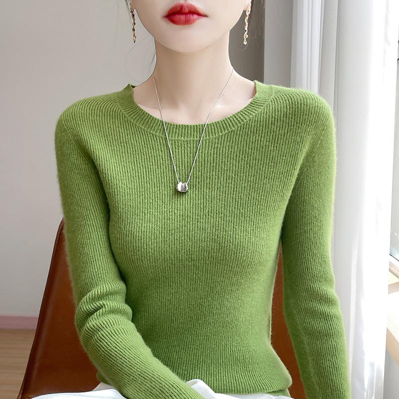 

Женский французский минималистичный облегающий вязаный свитер - Круглый вырез, Универсальный, Стильный для осени и зимы M 90-110 lbs