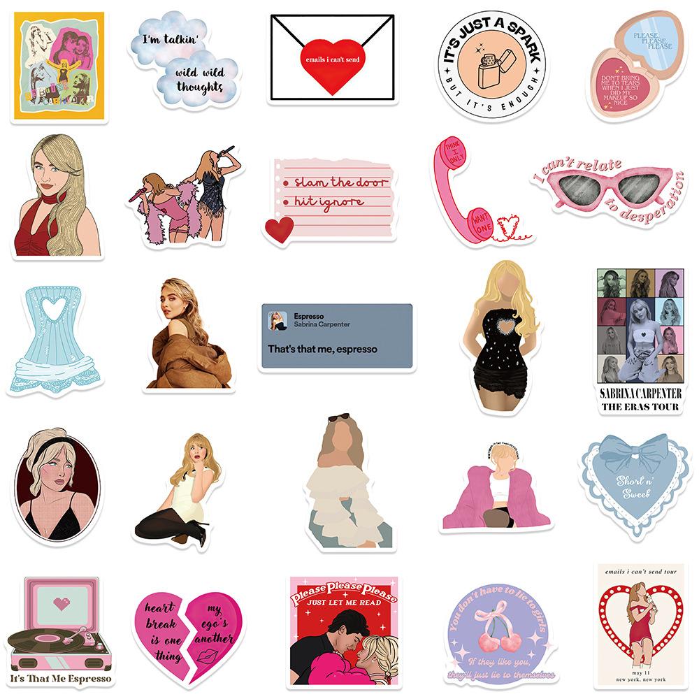 10/30/50pcs Hot Singer Sabrina Carpenter Stickers Cartoon Decal Waterproof DIY Laptop Luggage Stationery Guitar Graffiti Sticker