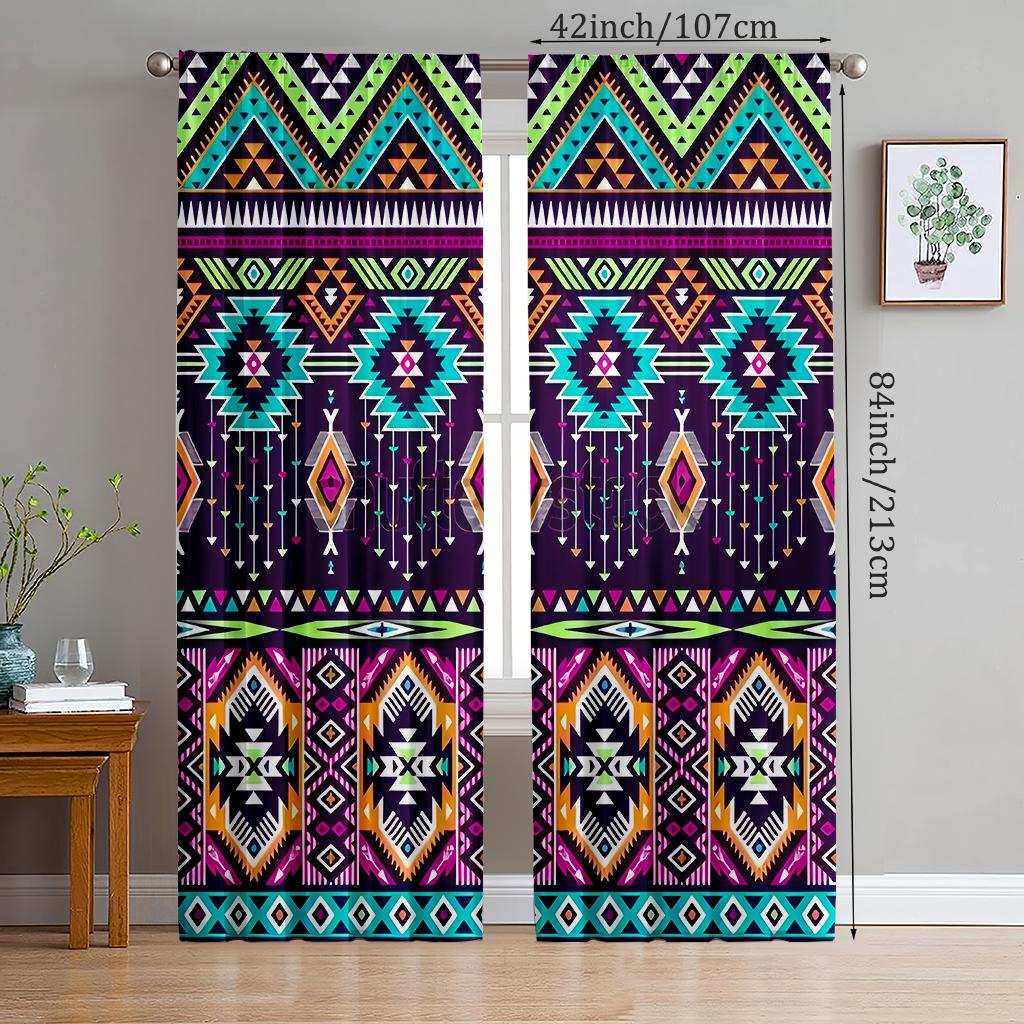 

2pcs- Bohemian style colored polyester curtains, pole bag curtains 42 * 84, bedroom, living room, family room decoration 14Wx39L(35x100CM)x2