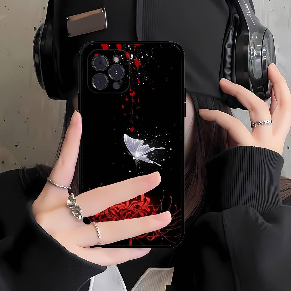 Rote Spinnenlilie Japan Kunst Schwarze Weiche Handyhülle Für IPhone 16 15 14 13 11 12 17 Pro Max Mini Plus