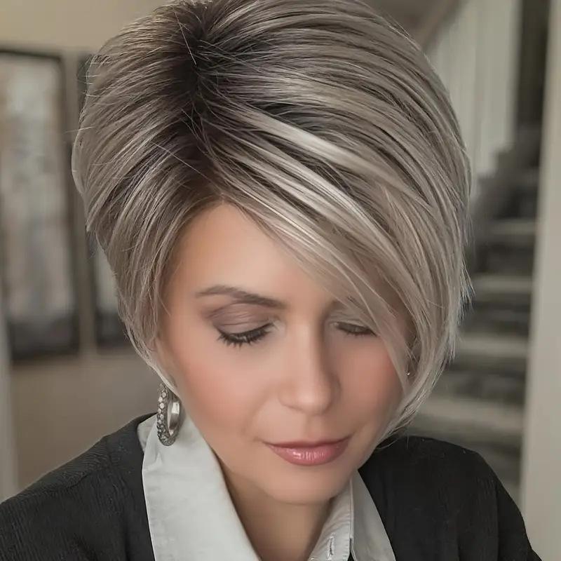 Popular European and American wigs, oblique bangs, intercolored short wig, high temperature silk rose mesh