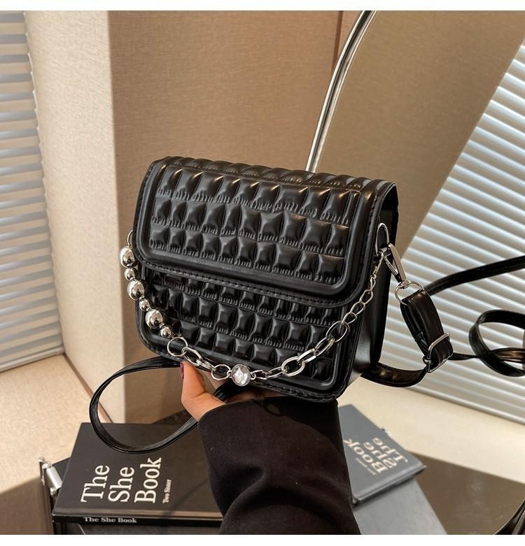 Fresh And Sweet High-quality Korean Style Minimalist Grid Small Shoulder Bag For Women чёрный