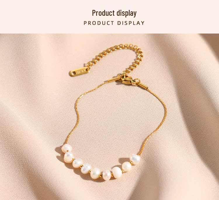 Colorfast Fashion Bracelet: Freshwater Pearl & Gold-Plated Titanium Steel, Light Luxury Design