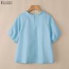 ZANZEA Women Floral Print Casual Round Neck Loose Short Sleeve Blouse