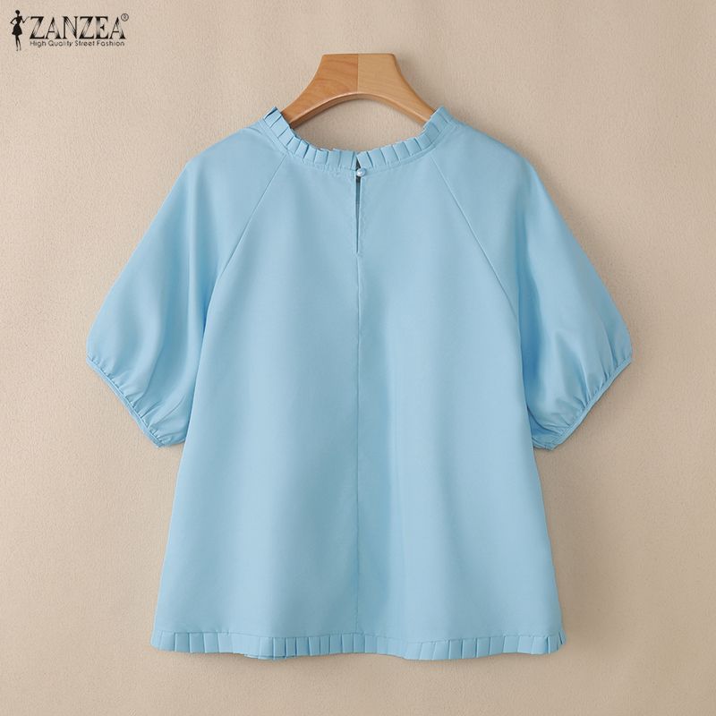 ZANZEA Women Floral Print Casual Round Neck Loose Short Sleeve Blouse