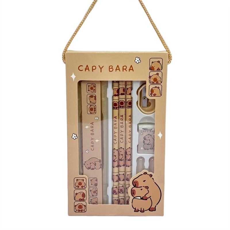 

8 In 1 Cute Cartoon Capybara Pencil Stationery Set Kawaii Eraser Pencil Sharpener Children Student Stationery Supplies