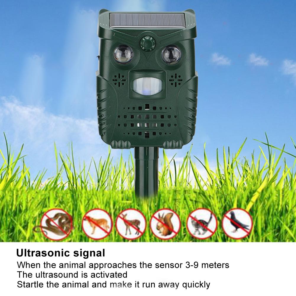 ABS Plastic Ultrasonic Sound White Light Flashing Solar Animal Repeller for Courtyard Garden