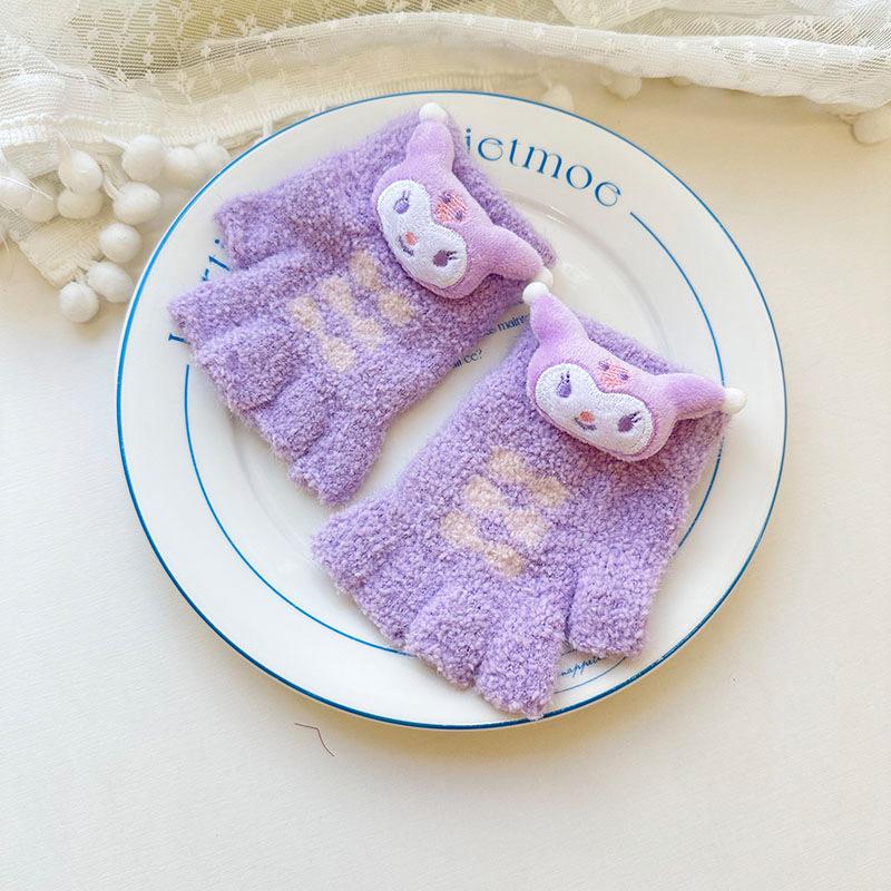 

Children s Gloves Autumn and Winter Cartoon Cute Kuromi Warm Full Finger Gloves for Boys and Girls Writing Split Finger Baby Gloves One Size
