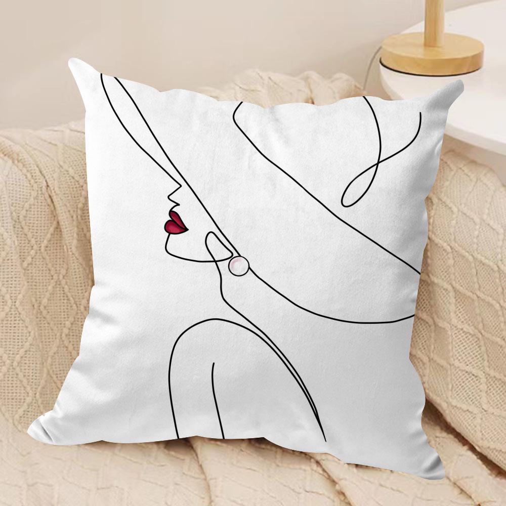 Line Woman Cushion Cover Soft Plush Throw Pillow Cushion CoverDoubleSided Printed Decorative Case for Sofa Decor