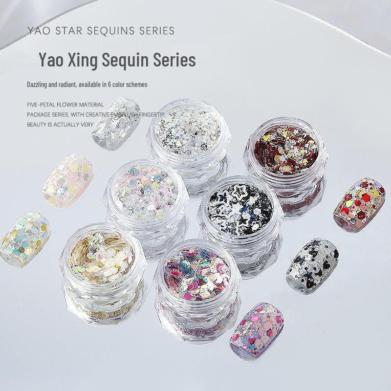 Yao Xing Nail Art Glitter Mix: Coarse & Fine Sequins, Five-Pointed Stars, Irregular Hexagons