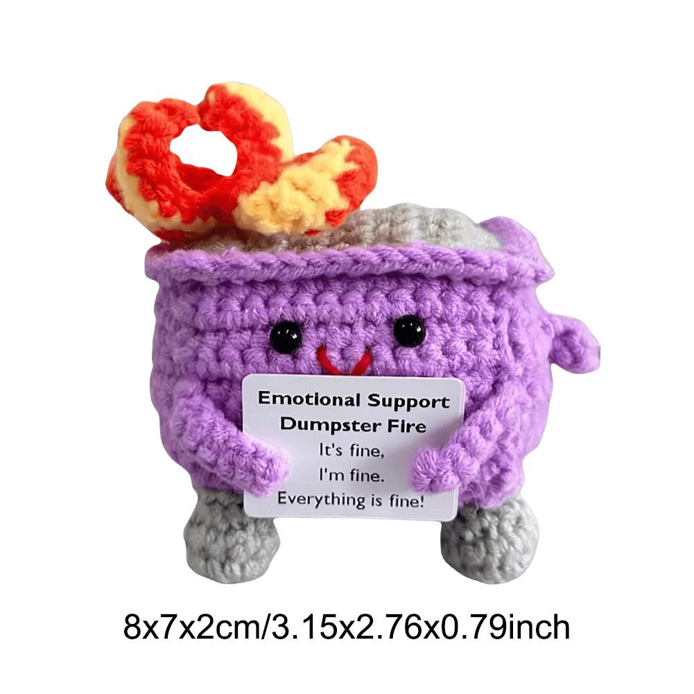 Cute Emotional Support Crochet Dumpster Fire Handmade Knitting Dumpster Fire Doll with Positive Words Christmas Gifts Desk Decor
