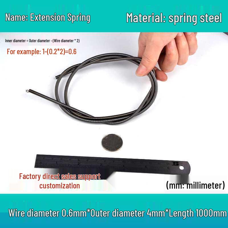1m Spring Coil Extension with Hook - Strong Tensile Force, Thin Soft Sheath, for Tarpaulins & Sliding Doors