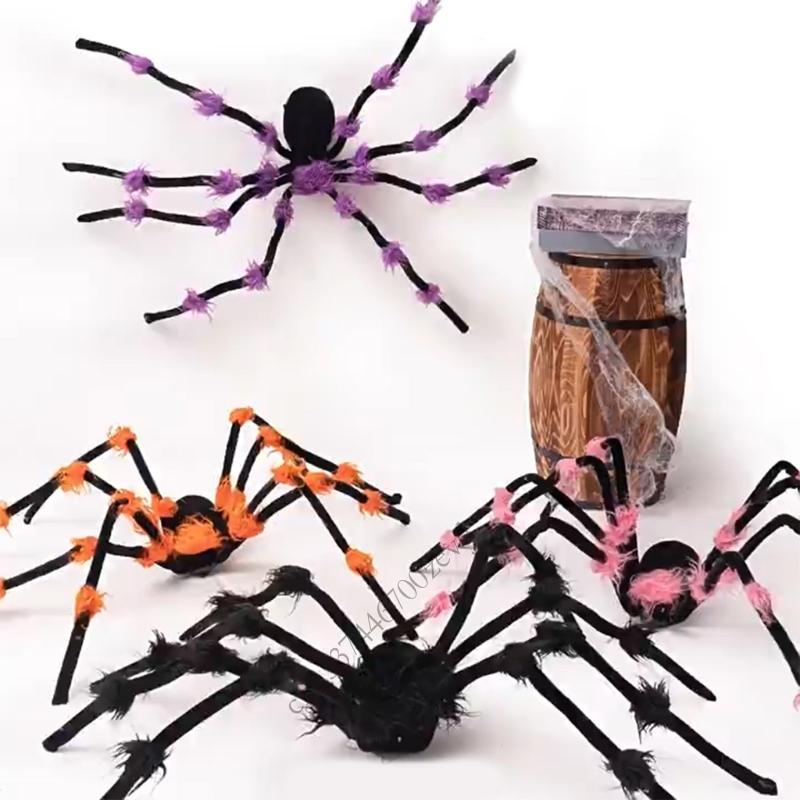 51Inch Realistic Plush Arachnid Halloween Decoration Glowing Arachnid with Timer and LED Light for Indoor and Outdoor P9YB