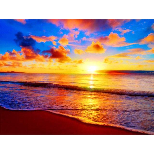 

5D DIY алмазная живопись закат морской пейзаж сумерки полный квадратный алмаз украшение дома картина вышивка крестом комплект горный хрусталь вышивка Full Round 40X50CM бежевый