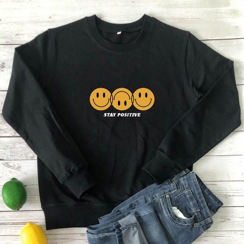 

Оставайтесь позитивными, свитшот со смайликом, забавный женский джемпер с длинными рукавами, позитивное счастливое лицо, вдохновляющие пуловеры XXXL чёрный