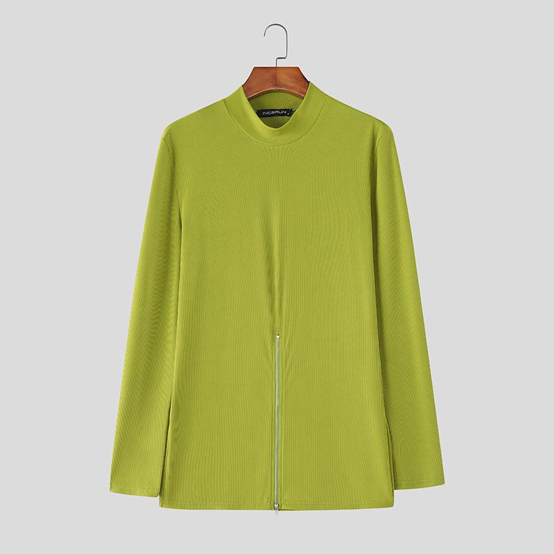 INCERUN Spring Men Turtleneck Long Sleeve Fitted Pullover Tops Undershirts