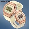 Sanda Couple's New Lift-Hand Light Digital Square Wristwatch