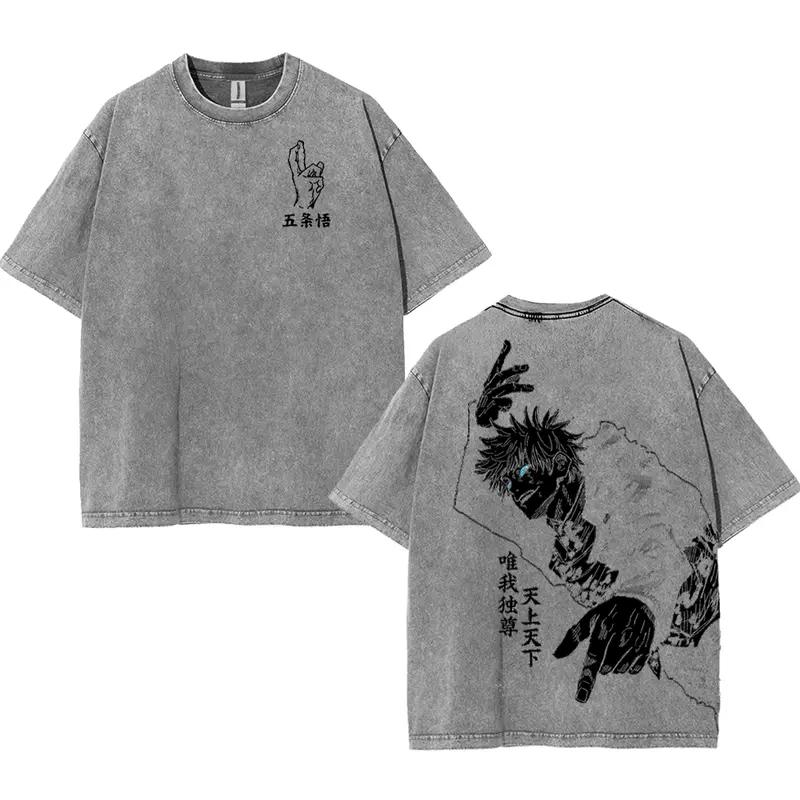 Anime Jujutsu Kaisen Gojo Satoru Print T-shirt Men Women Short Sleeve Clothing Cotton Tshirt Retro Washed T Shirt Harajuku Tops XXL серый 1990₽