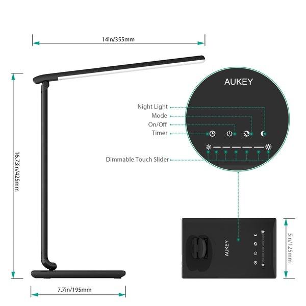 T-T10 Black touch LED desk lamp | 12W | 3000-6500K | 7 dimming levels | 5 lighting modes