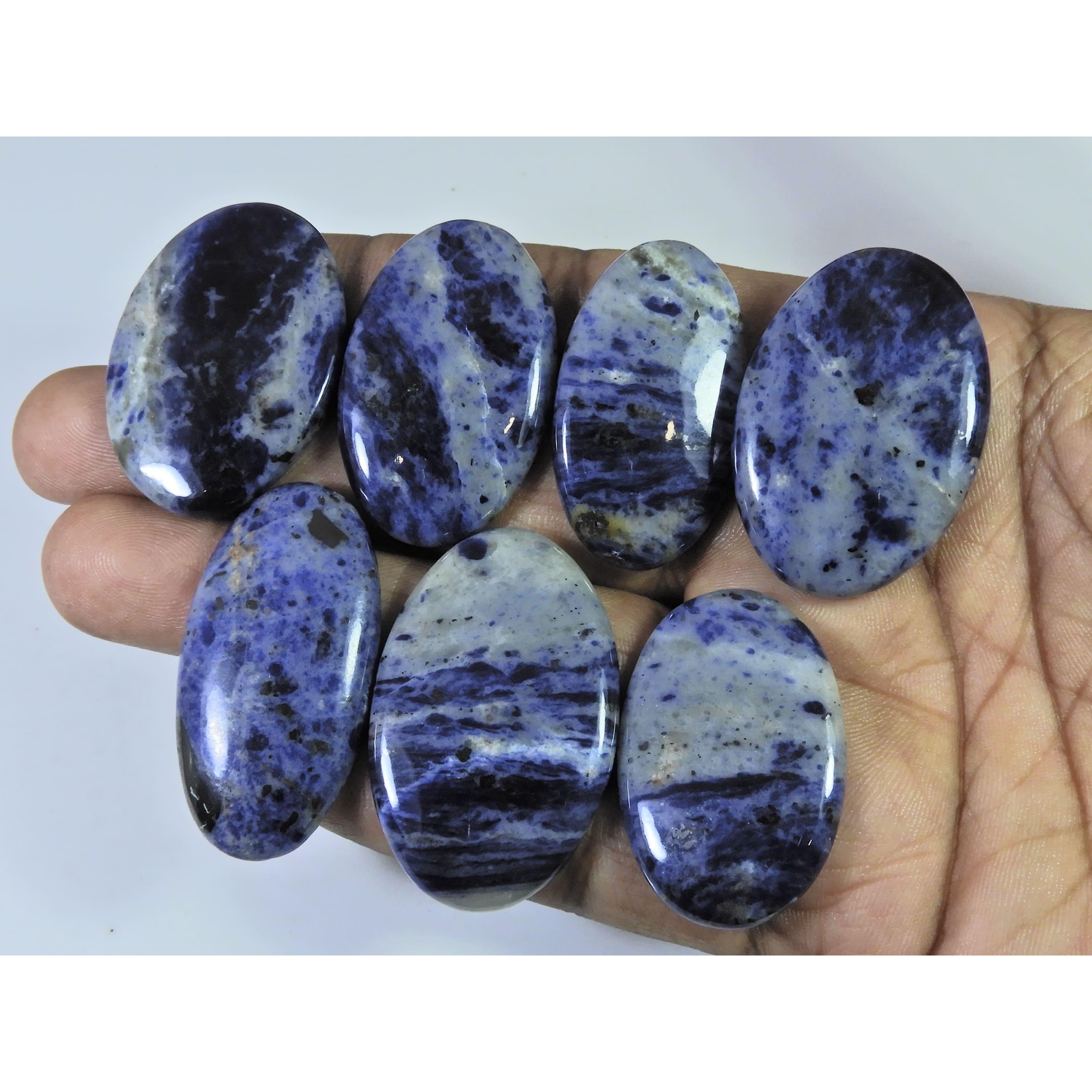 337Cts. Natural Blue Sodalite Oval Cabochon Loose Gemstone 07Pcs Lot 36-41MM C-1497