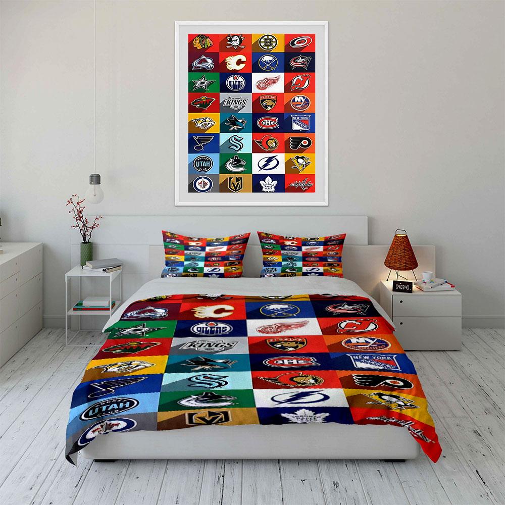 "Colorful NHL Team Logos Collection" Print Bedding Set Duvet Cover Pillowcases (1* Duvet Cover 2* Pillowcases Do Not Include Comforter)
