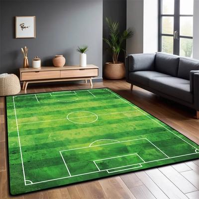 Fußballfeld Großer Teppich für Wohnzimmer Rutschfeste Bodendecke Grüne Grastextur Fußballplatzmuster Einzigartige Heimdekoration