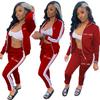 European and American Women's Fashion Letter Embroidery Zipper Sport Casual Two-Piece Set