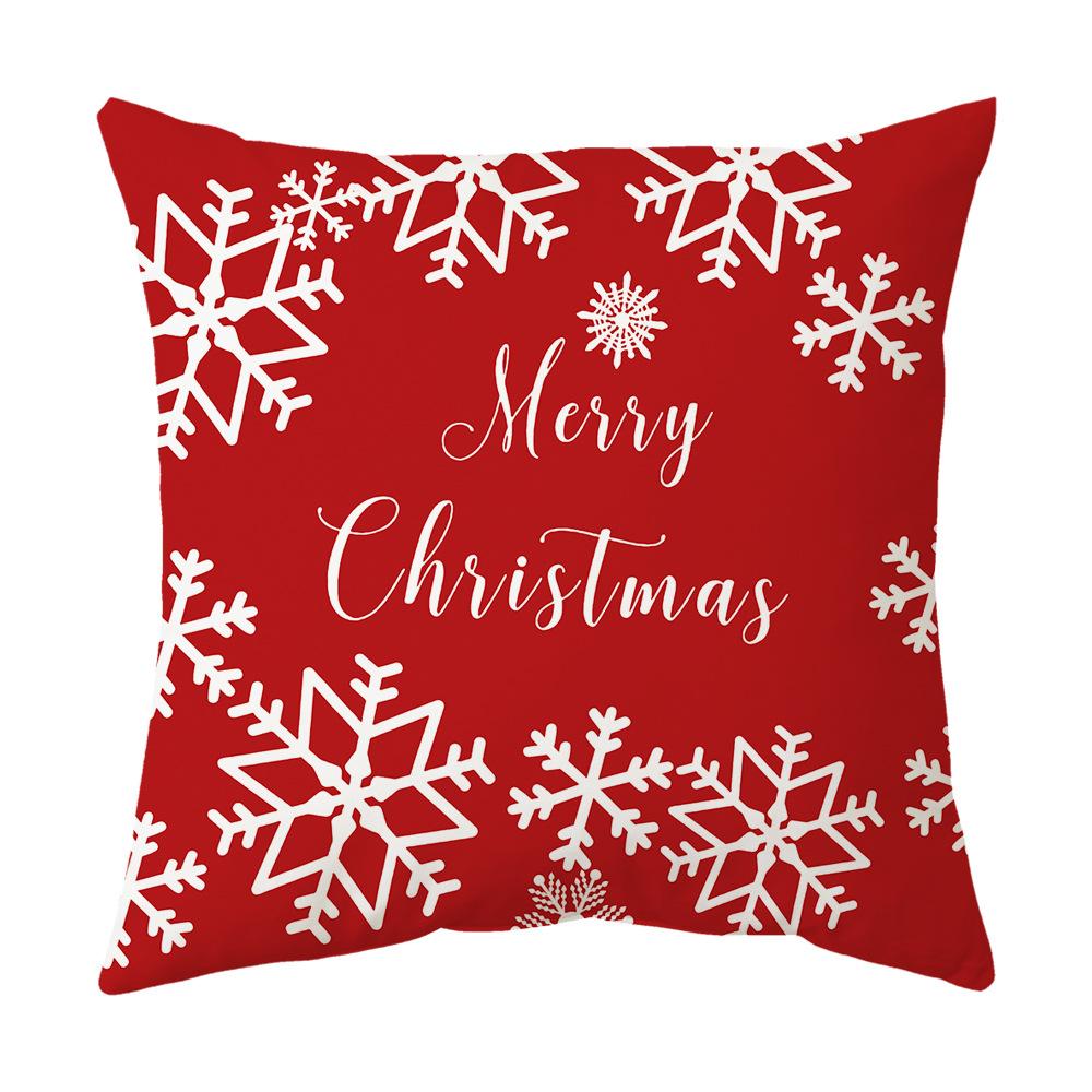 Federa Cuscino a Tema Natalizio Fondo Rosso Lino Corto Peluche Stampato Federa Cuscino Regalo Festivo