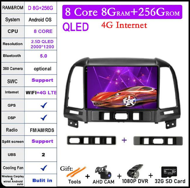 QLED IPS DSP Android 14 For Hyundai Santa Fe 2 2006-2012 Car Wifi 4G Auto Player Radio Multimedia Video Player Navigation